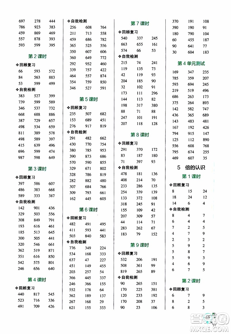 2019年P(guān)ASS綠卡圖書小學(xué)學(xué)霸口算三年級上RJ人教版參考答案