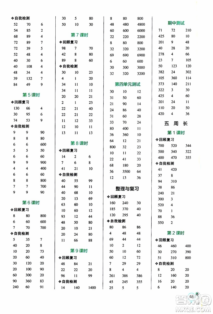 2019年P(guān)ASS綠卡圖書小學(xué)學(xué)霸口算三年級上BS北師版參考答案