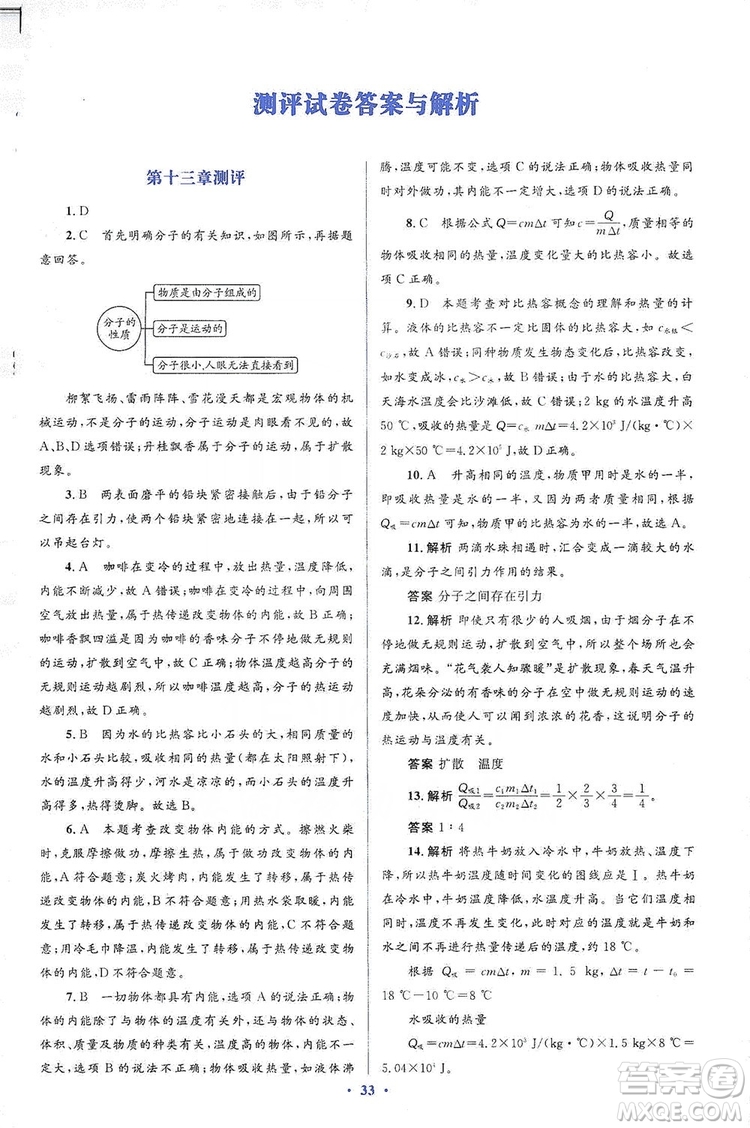 人教金學典2019同步解析與測評學考練九年級物理全一冊答案