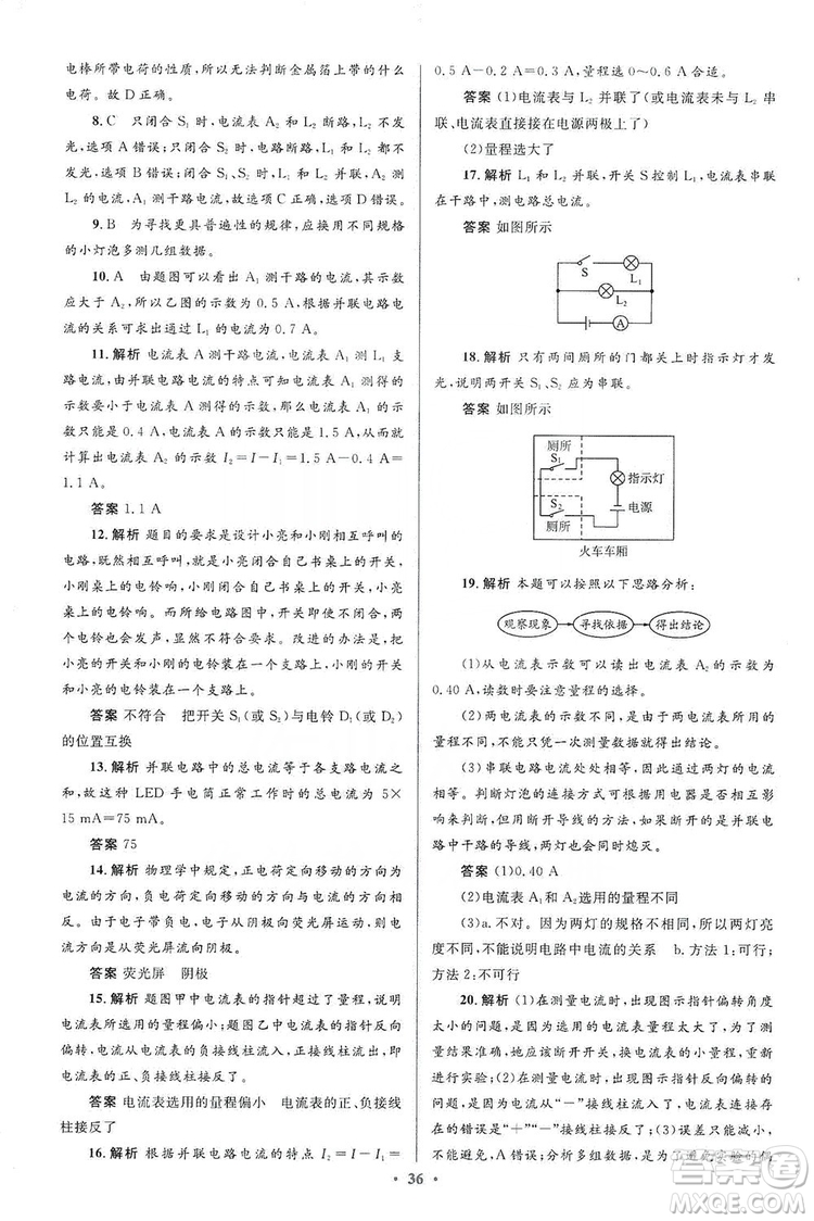 人教金學典2019同步解析與測評學考練九年級物理全一冊答案