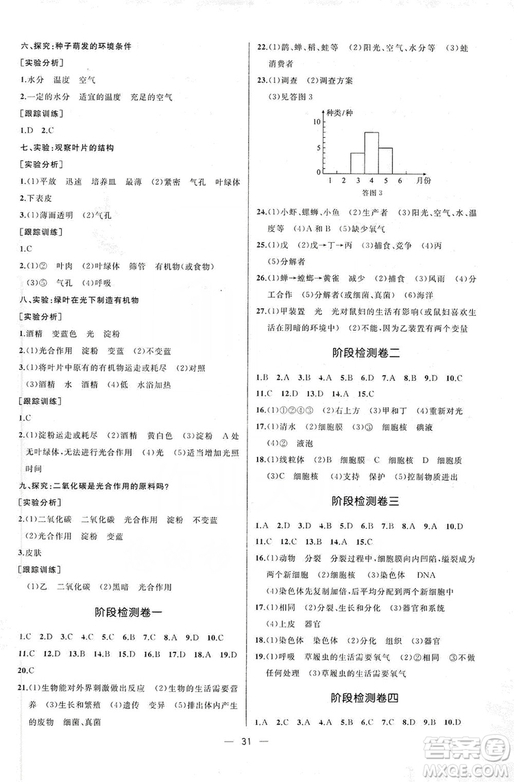 人民教育出版社2019同步學(xué)歷案課時(shí)練七年級(jí)生物學(xué)人教版上冊(cè)河北專版答案