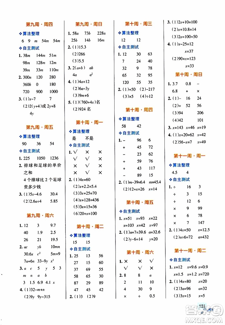 2019年P(guān)ASS綠卡圖書(shū)小學(xué)學(xué)霸天天計(jì)算五年級(jí)上RJ人教版參考答案