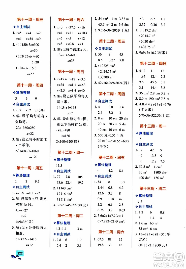 2019年P(guān)ASS綠卡圖書(shū)小學(xué)學(xué)霸天天計(jì)算五年級(jí)上RJ人教版參考答案