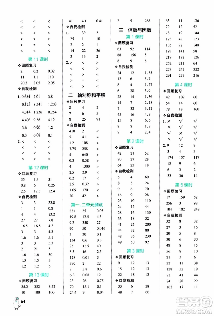 2019年P(guān)ASS綠卡圖書小學(xué)學(xué)霸口算五年級(jí)上BS北師版參考答案