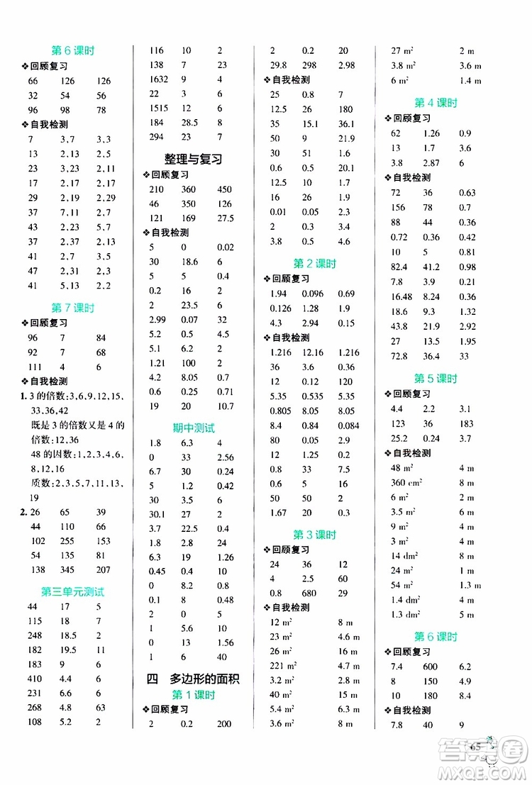 2019年P(guān)ASS綠卡圖書小學(xué)學(xué)霸口算五年級(jí)上BS北師版參考答案