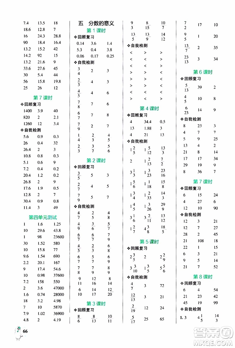 2019年P(guān)ASS綠卡圖書小學(xué)學(xué)霸口算五年級(jí)上BS北師版參考答案