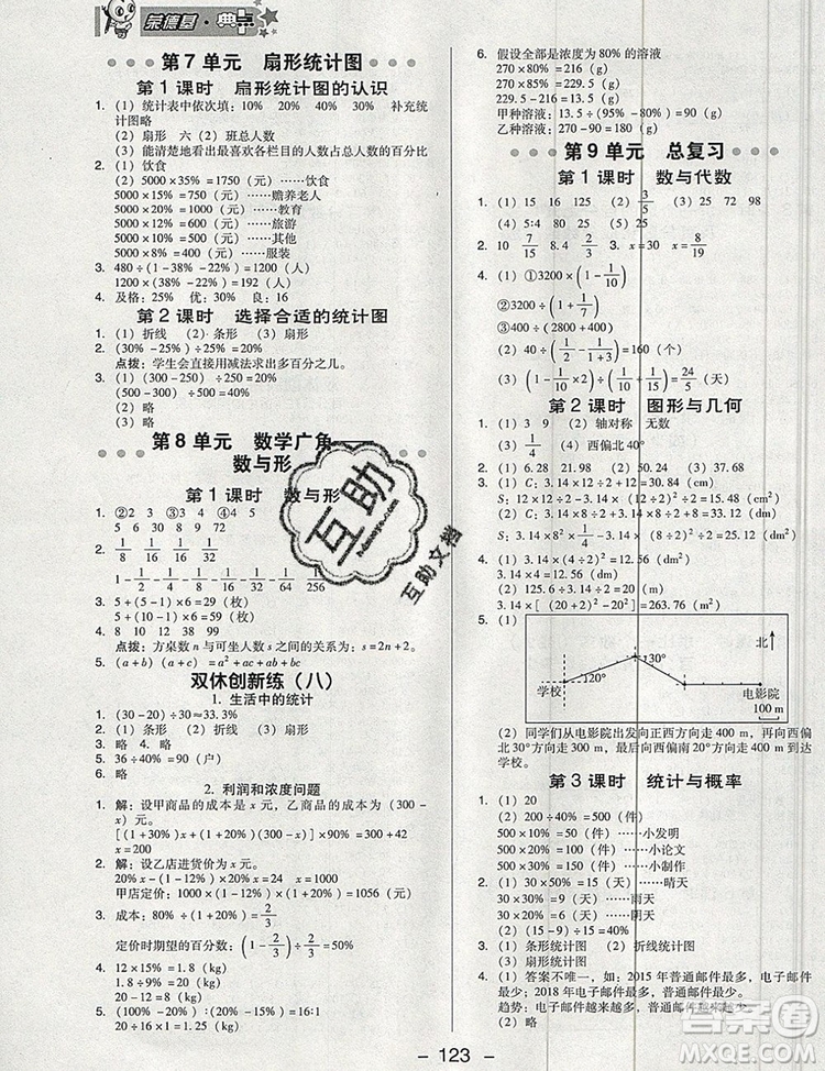 2019年綜合應(yīng)用創(chuàng)新題典中點六年級數(shù)學(xué)上冊人教版參考答案