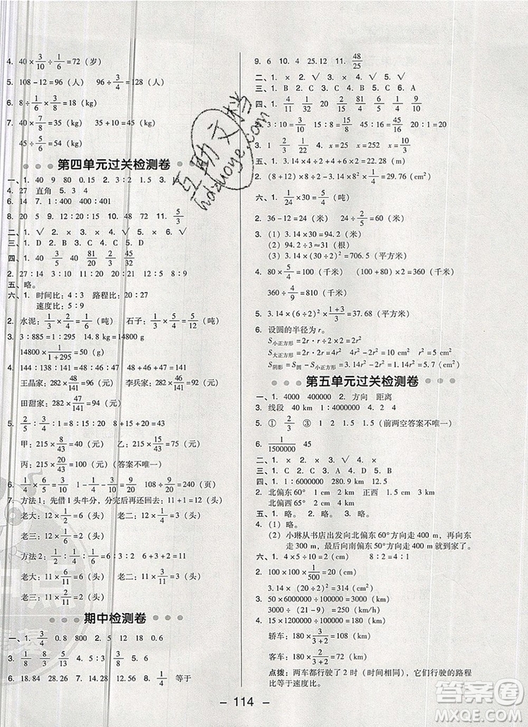 2019年綜合應用創(chuàng)新題典中點六年級數(shù)學上冊西師大版參考答案