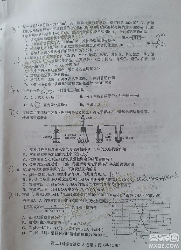 唐山市2019-2020學(xué)年高三年級摸底考試?yán)砜凭C合試題及答案