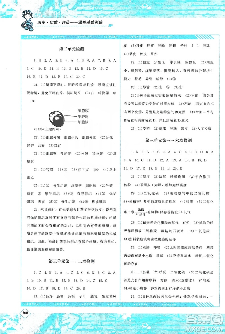 湖南少年兒童出版社2019課程基礎(chǔ)訓(xùn)練七年級生物上冊人教版答案