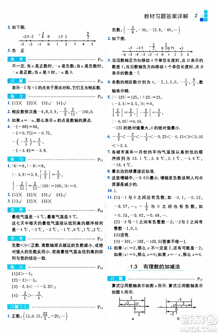 安徽人民出版社2019年全易通初中數(shù)學(xué)七年級上冊RJ人教版參考答案