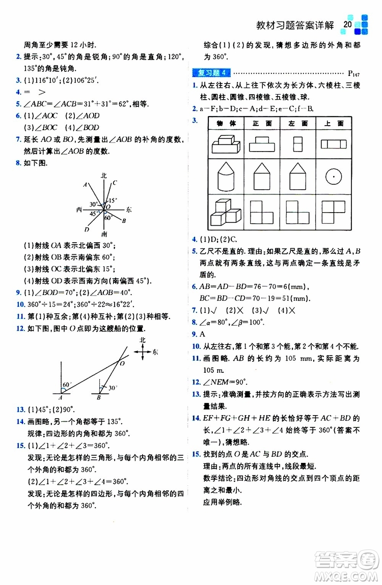 安徽人民出版社2019年全易通初中數(shù)學(xué)七年級上冊RJ人教版參考答案