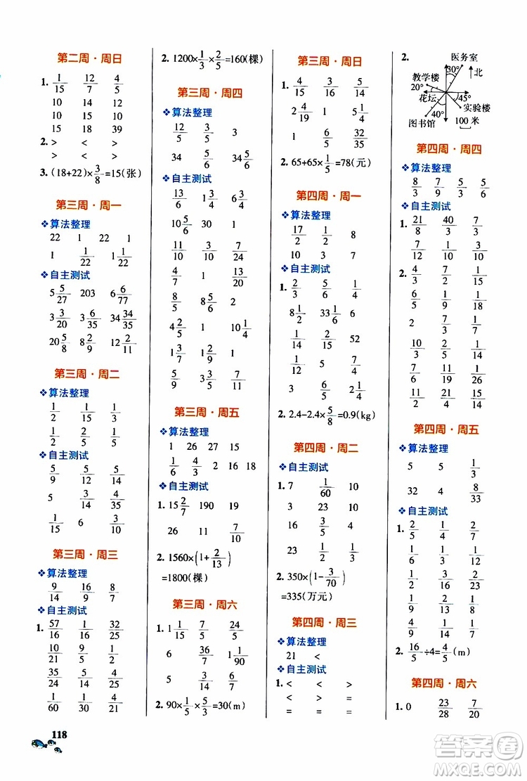 遼寧教育出版社2019年小學(xué)學(xué)霸天天計(jì)算六年級(jí)上冊(cè)RJ人教版參考答案