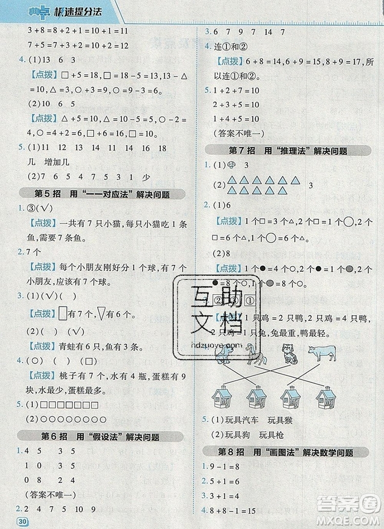 2019年綜合應(yīng)用創(chuàng)新題典中點(diǎn)一年級(jí)數(shù)學(xué)上冊(cè)蘇教版參考答案