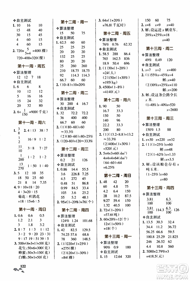 遼寧教育出版社2019年小學(xué)學(xué)霸天天計算六年級上冊BS北師版參考答案