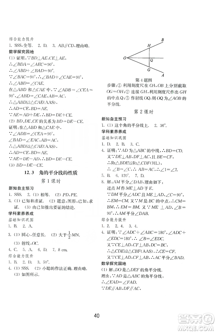 山東教育出版社2019初中基礎(chǔ)訓練八年級數(shù)學上冊人教版答案