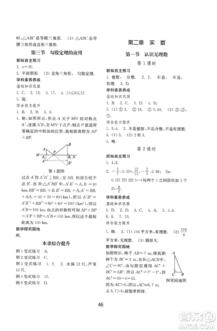 山東教育出版社2019初中基礎(chǔ)訓(xùn)練八年級(jí)數(shù)學(xué)上冊(cè)北師大版答案