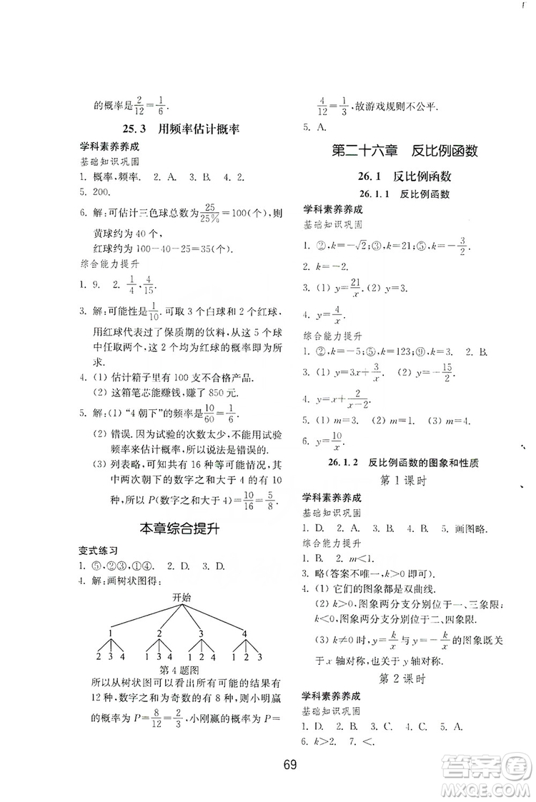 山東教育出版社2019初中基礎(chǔ)訓(xùn)練九年級數(shù)學(xué)全一冊人教版答案