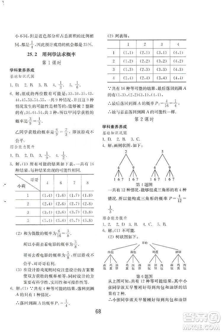 山東教育出版社2019初中基礎(chǔ)訓(xùn)練九年級數(shù)學(xué)全一冊人教版答案