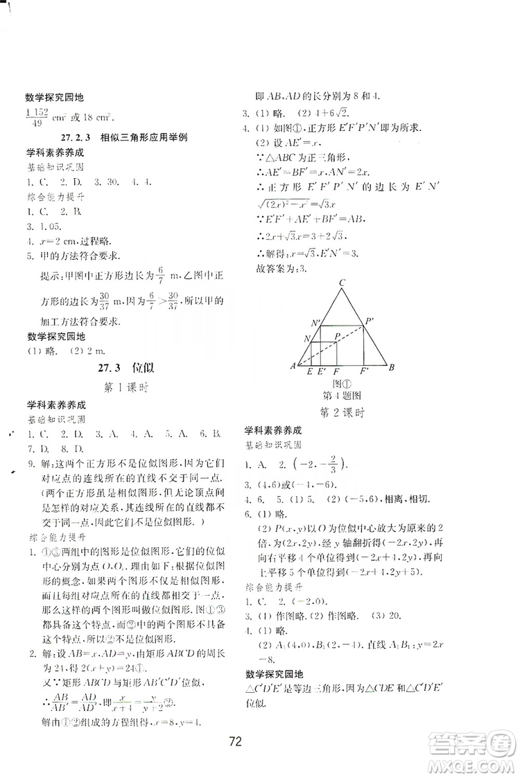 山東教育出版社2019初中基礎(chǔ)訓(xùn)練九年級數(shù)學(xué)全一冊人教版答案