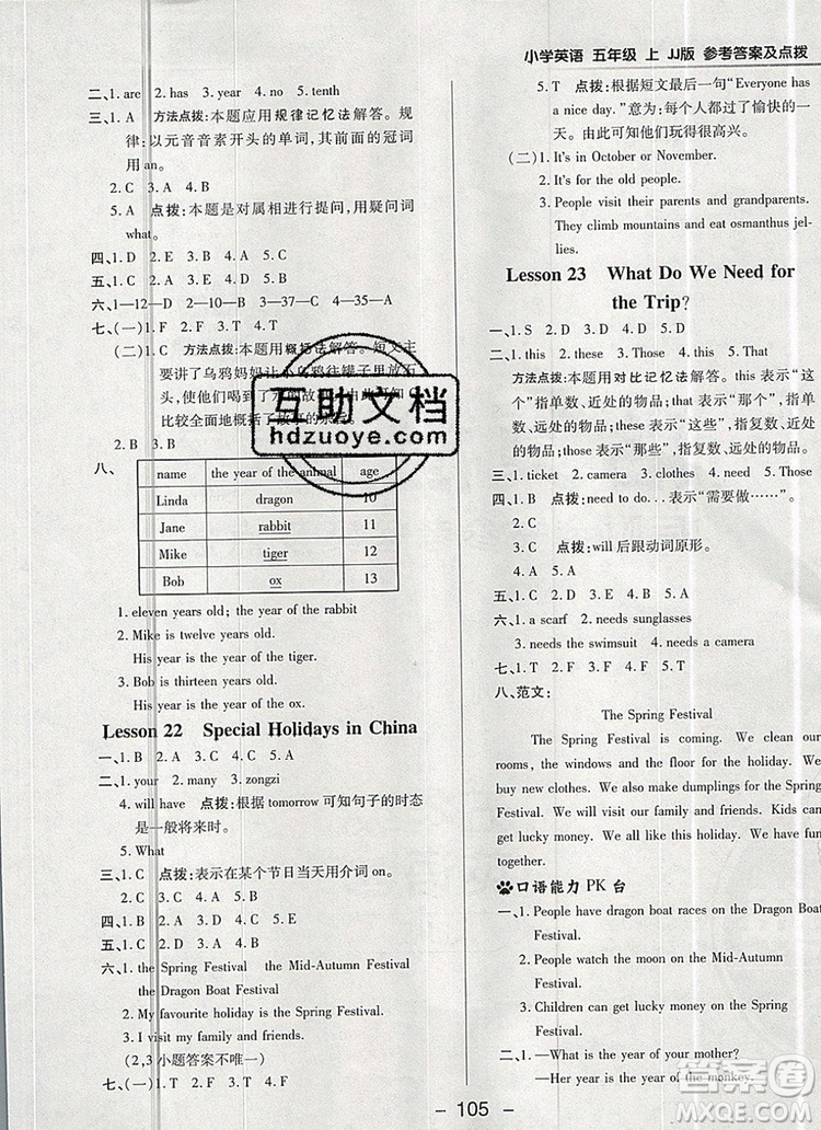 2019年綜合應(yīng)用創(chuàng)新題典中點五年級英語上冊冀教版參考答案