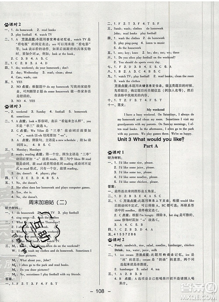 2019年綜合應(yīng)用創(chuàng)新題典中點五年級英語上冊人教PEP版參考答案