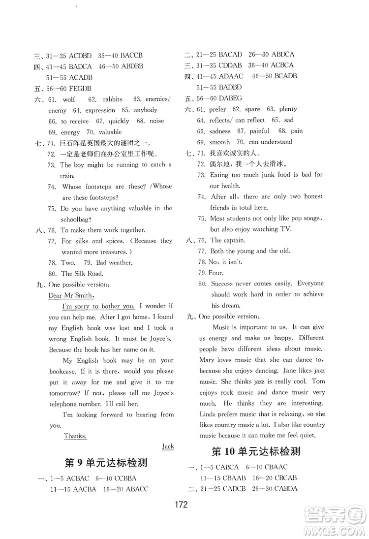 山東教育出版社2019初中基礎(chǔ)訓(xùn)練九年級(jí)英語(yǔ)全一冊(cè)新目標(biāo)人教版答案