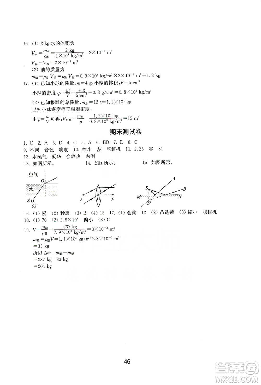 山東教育出版社2019初中基礎(chǔ)訓(xùn)練八年級物理上冊答案