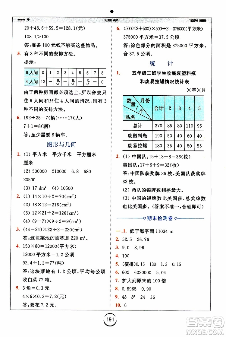 2019新版小學(xué)全易通五年級上冊數(shù)學(xué)SJ蘇教版參考答案