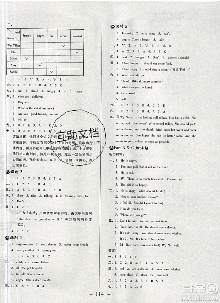 2019年綜合應用創(chuàng)新題典中點六年級英語上冊人教PEP版參考答案