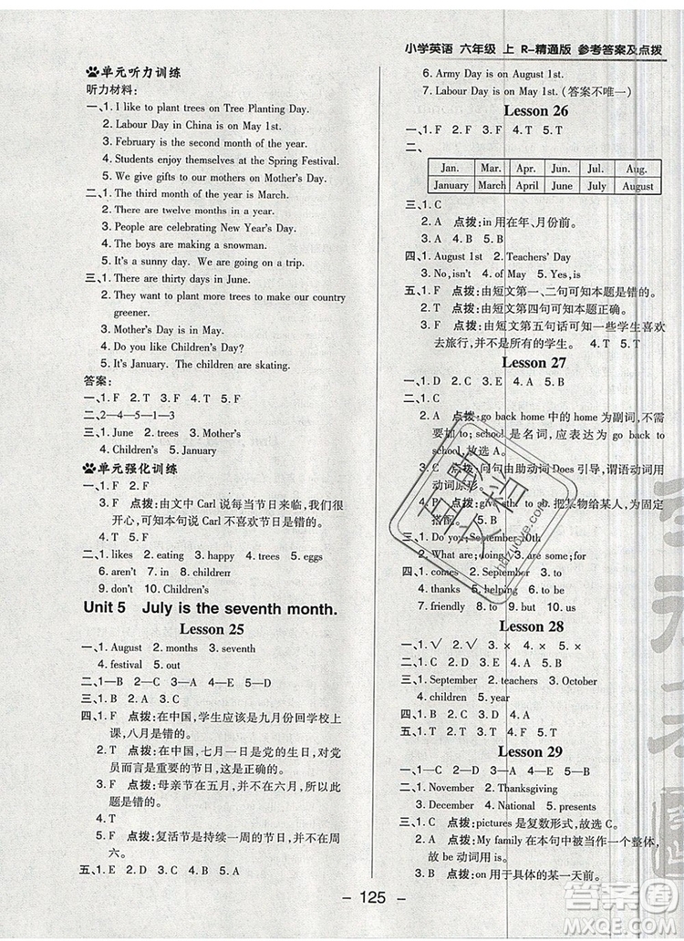 2019年綜合應(yīng)用創(chuàng)新題典中點(diǎn)六年級英語上冊精通版參考答案