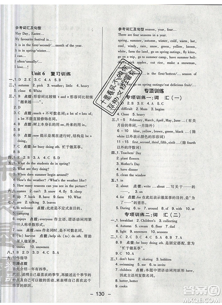 2019年綜合應(yīng)用創(chuàng)新題典中點(diǎn)六年級英語上冊精通版參考答案