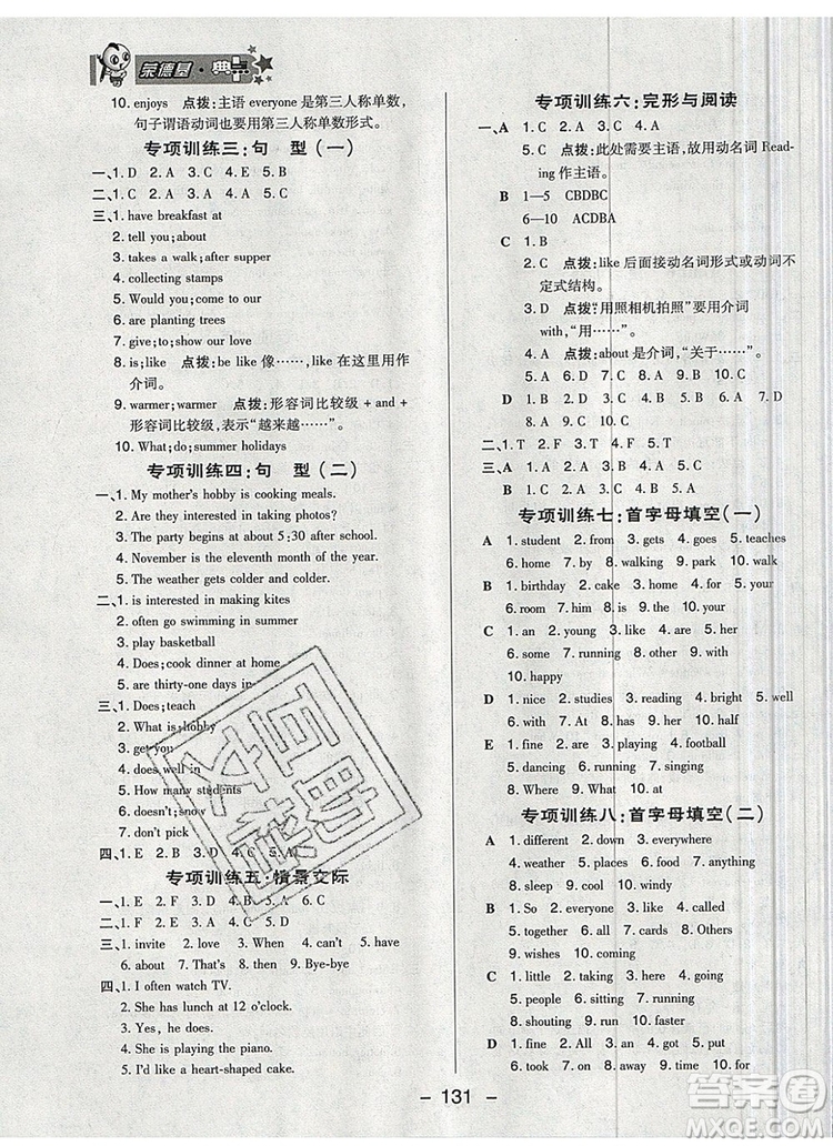 2019年綜合應(yīng)用創(chuàng)新題典中點(diǎn)六年級英語上冊精通版參考答案