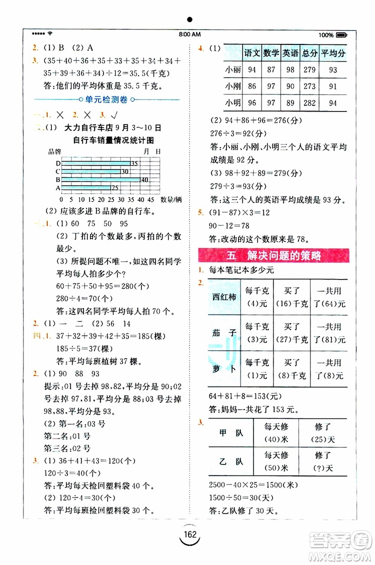 安徽人民出版2019年全易通小學(xué)數(shù)學(xué)四年級(jí)上SJ蘇教版參考答案