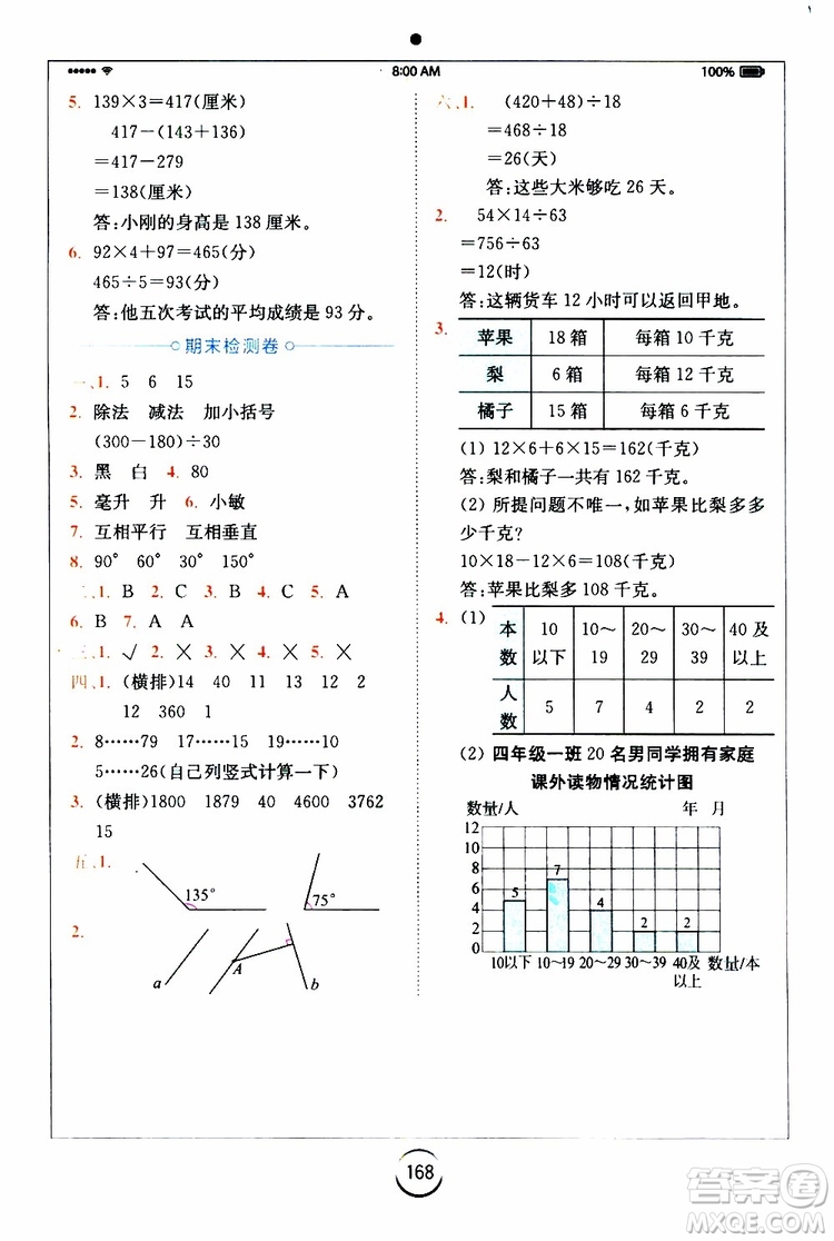 安徽人民出版2019年全易通小學(xué)數(shù)學(xué)四年級(jí)上SJ蘇教版參考答案