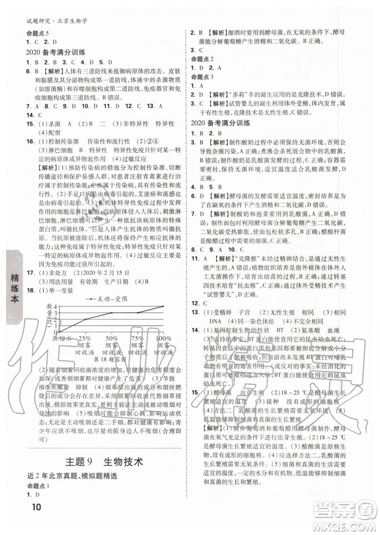 2020版萬唯中考試題研究生物學九年級全一冊北京專版參考答案