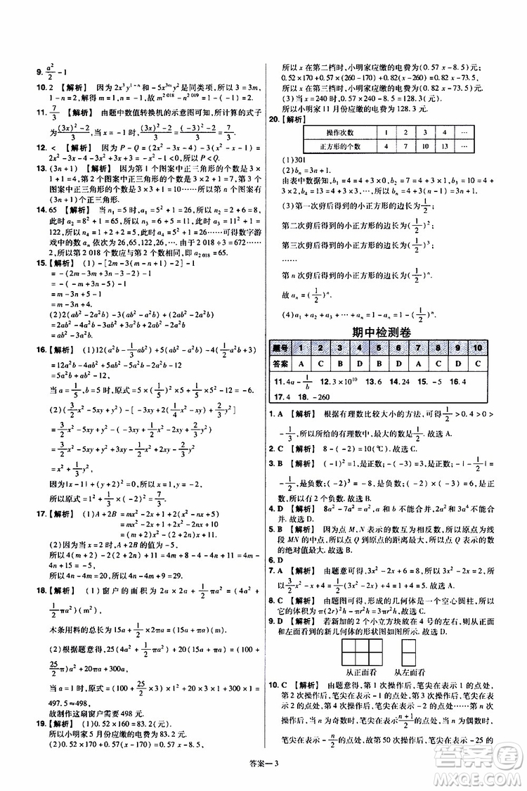 2020版一遍過單元綜合能力檢測卷初中數(shù)學(xué)七年級上冊BS版北師版參考答案