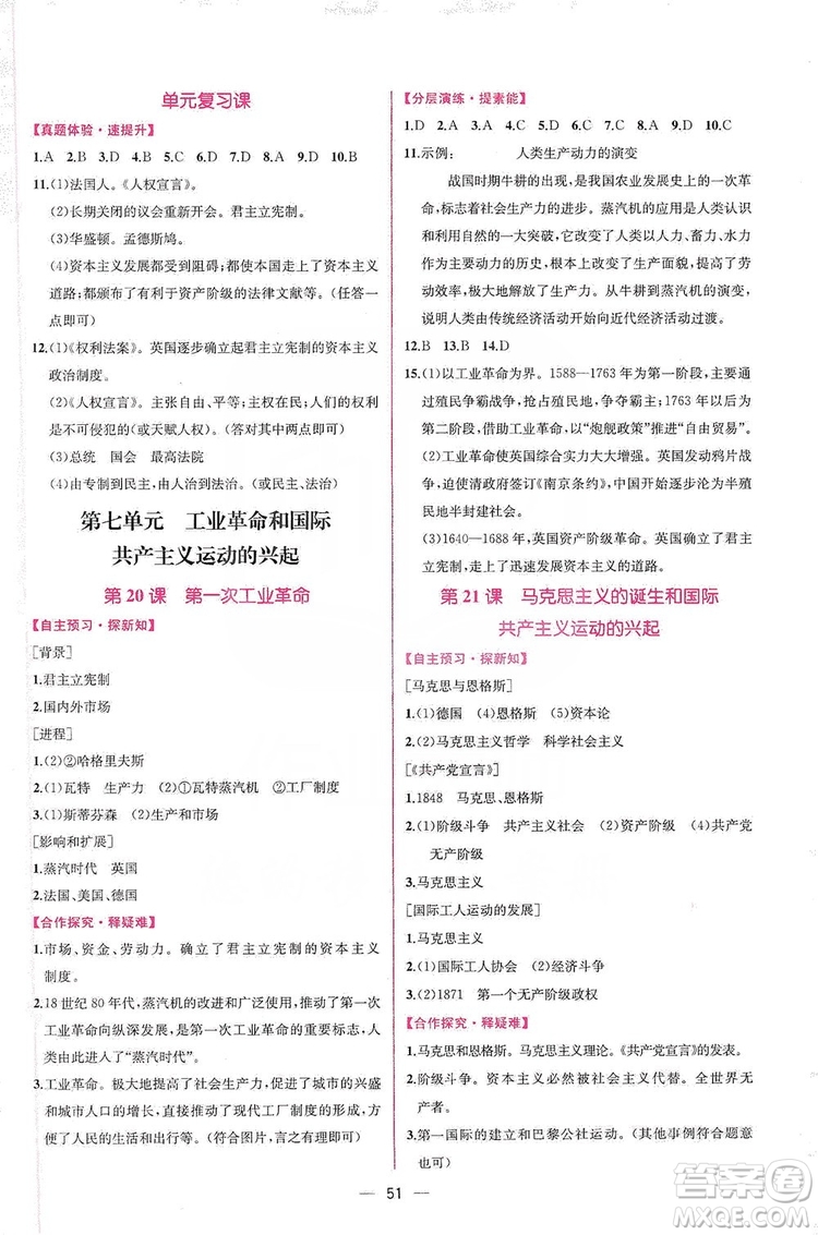 同步學(xué)歷案課時(shí)練2019九年級(jí)世界歷史人教版答案