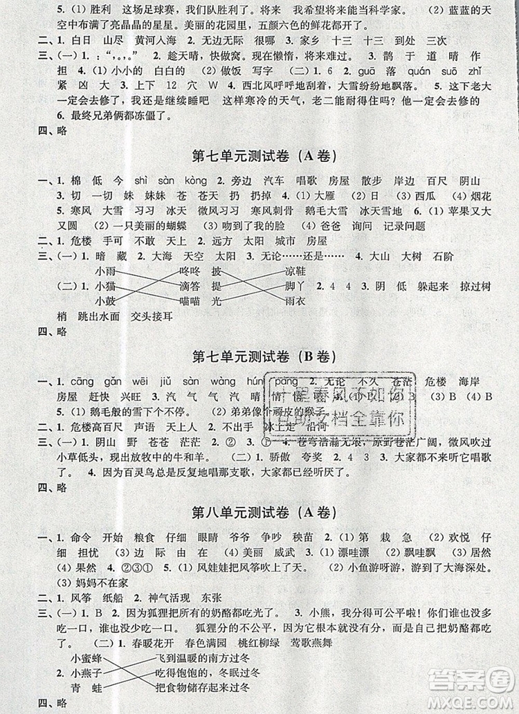 2019年名師點(diǎn)撥培優(yōu)密卷二年級(jí)語文上冊(cè)全國(guó)版參考答案