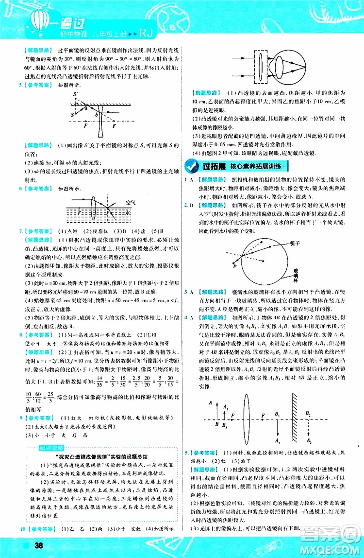 2020版天星教育一遍過初中物理八年級(jí)上冊(cè)RJ人教版參考答案