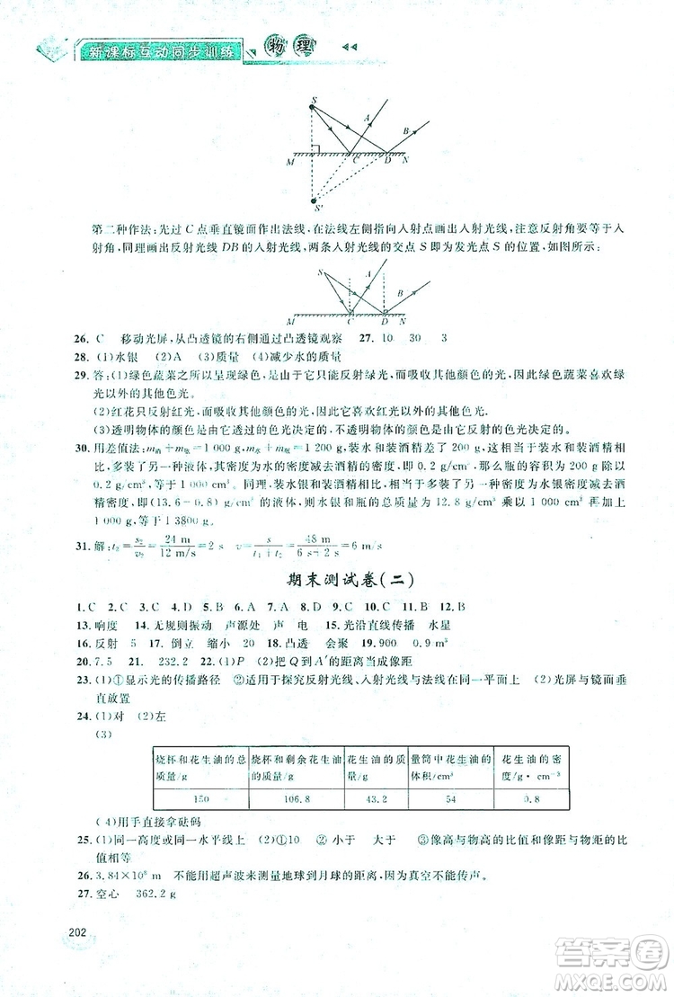 2019新課標(biāo)互動同步訓(xùn)練物理八年級上冊人教版答案