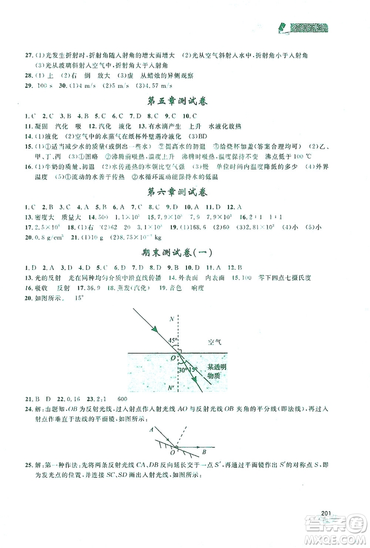 2019新課標(biāo)互動同步訓(xùn)練物理八年級上冊人教版答案