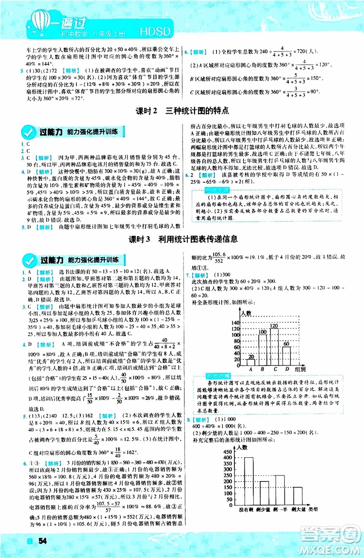 2020版天星教育一遍過初中數(shù)學(xué)八年級(jí)上冊HDSD華東師大版參考答案