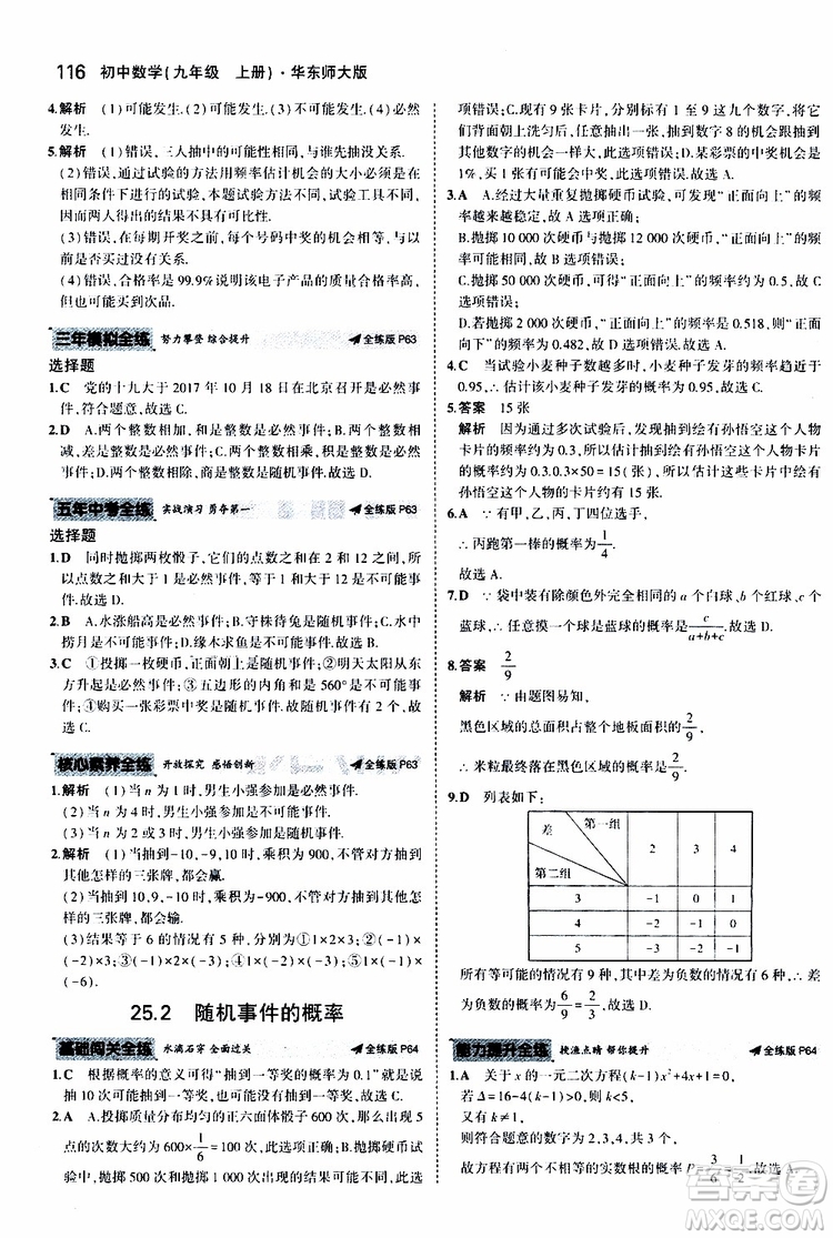 曲一線2020版5年中考3年模擬初中數(shù)學(xué)九年級上冊全練版華東師大版參考答案