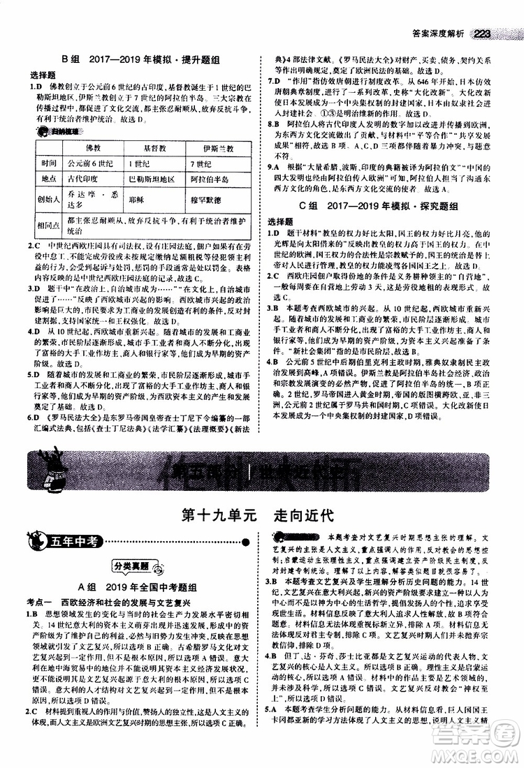 曲一線2020版5年中考3年模擬中考?xì)v史全國版參考答案