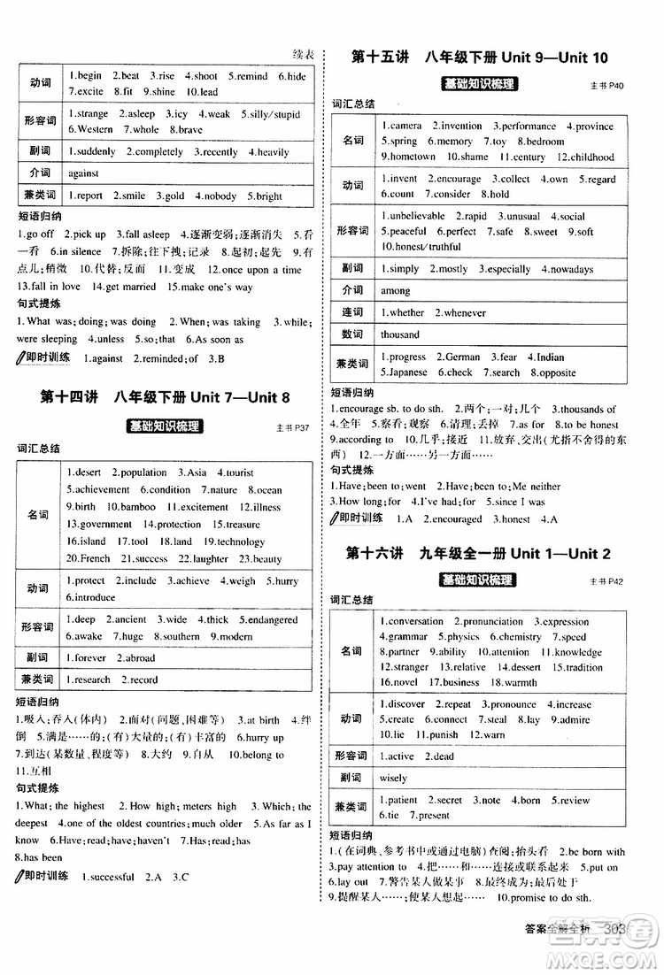 曲一線2020版5年中考3年模擬九年級(jí)+中考英語人教版參考答案