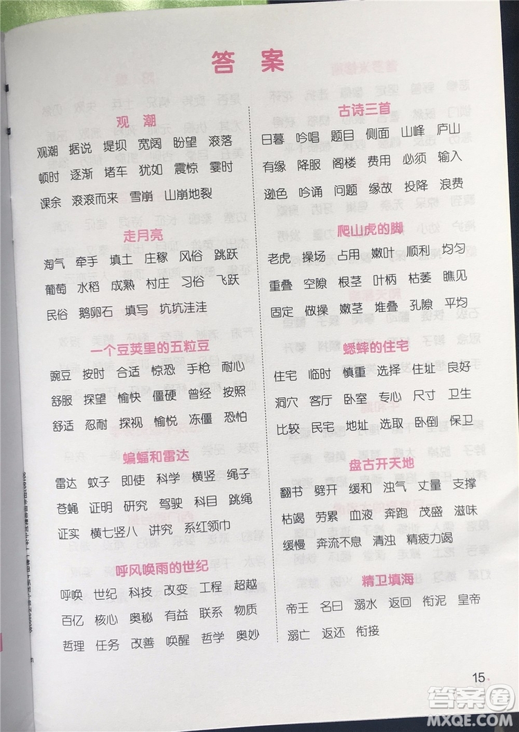 宇軒圖書2019新版陽光同學(xué)默寫小達人語文四年級上冊參考答案