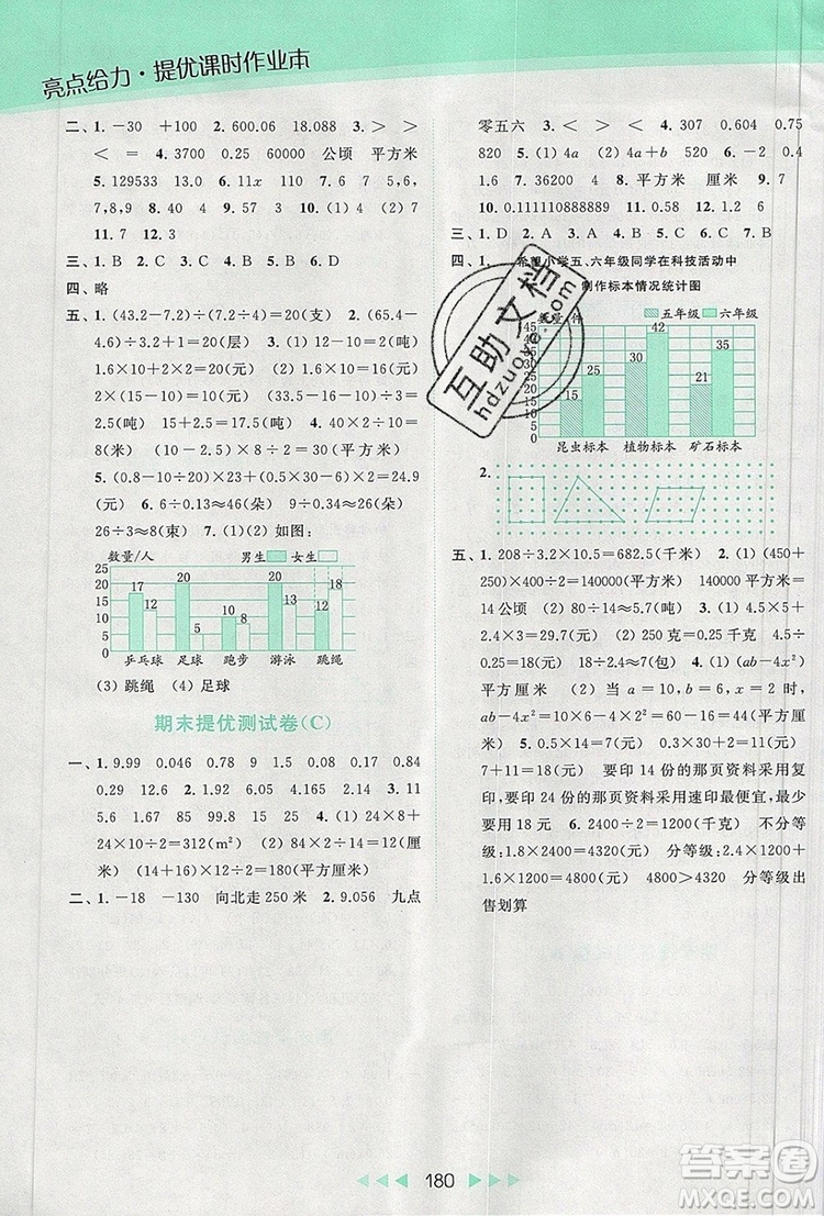 2019年亮點(diǎn)給力提優(yōu)課時作業(yè)本五年級數(shù)學(xué)上冊參考答案