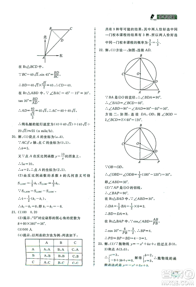 2019新課標(biāo)互動(dòng)同步訓(xùn)練九年級(jí)數(shù)學(xué)全一冊(cè)北師大版答案