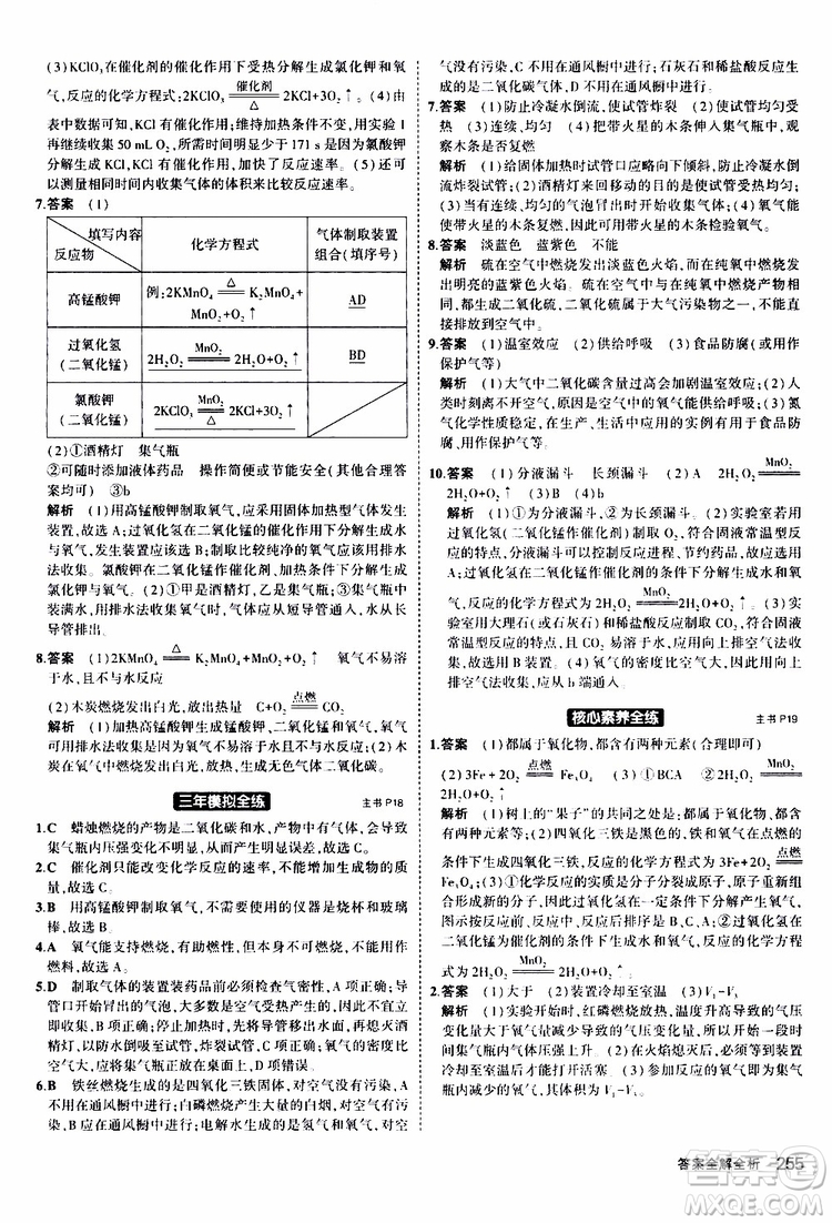 曲一線2020版5年中考3年模擬化學(xué)九年級+中考人教版參考答案